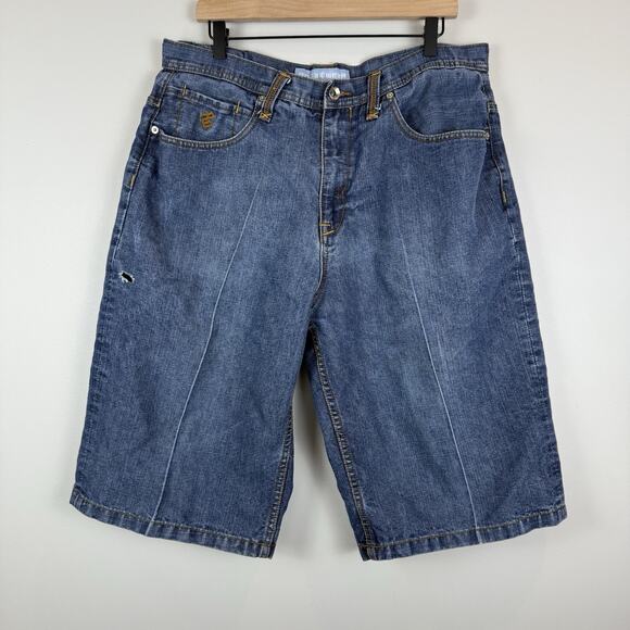 RocaWear Baggy Denim Shorts 38 Embroidered Pockets Hip Hop Streetwear Y2K - Picture 1 of 9